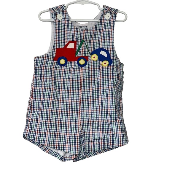 Vtg Samara Plaid Romper with Car tow truck Appliqué 2T multicolor - Picture 1 of 3